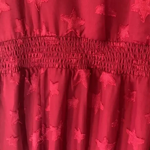 Torrid womens T size 00 medium large 10 red stars midi chiffon dress cute casual - Picture 7 of 15